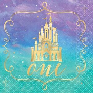"Disney Princess" 1st Birthday Metallic Beverage Party Napkins, 5" x 5", 16 Ct.